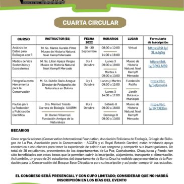 Cuarta Circular V Congreso Boliviano de Ecología