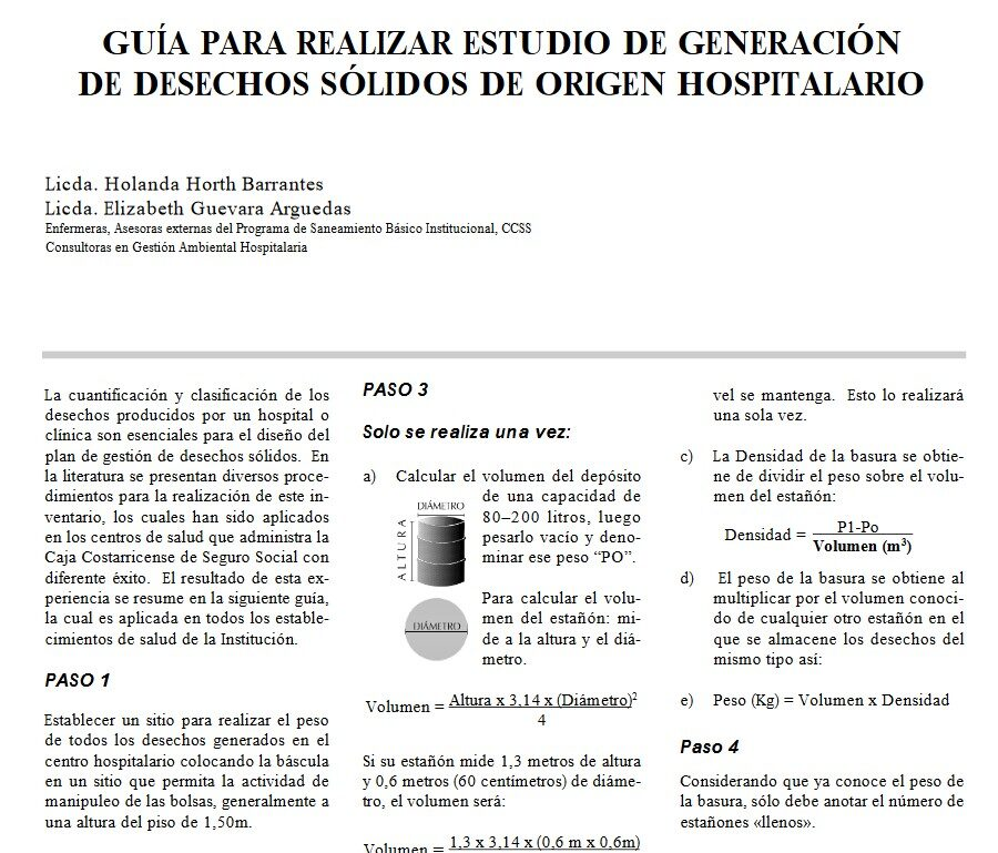 Guía Para Realizar Estudio de Generación de Desechos Sólidos de Origen Hospitalario